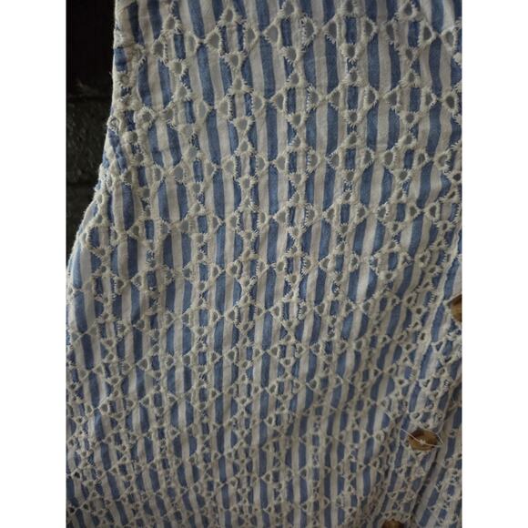 Anthropologie Kismet Blue white Eyelet Embroidered Midi Shirt Dress size 10 - Picture 3 of 7